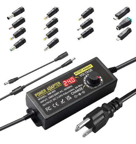 Adaptador De Energa Ajustable 144w Universal Con 14 Tips