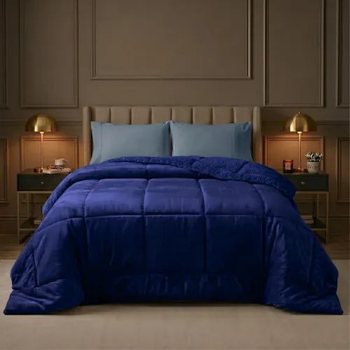 Coberdrom Sherpa Dupla Face Plush 600 Fios Inverno Quentinho Azul