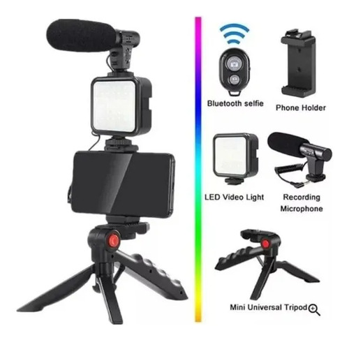 Kit De Grabación Con Micrófono Luz Led Y Soporte Tripode