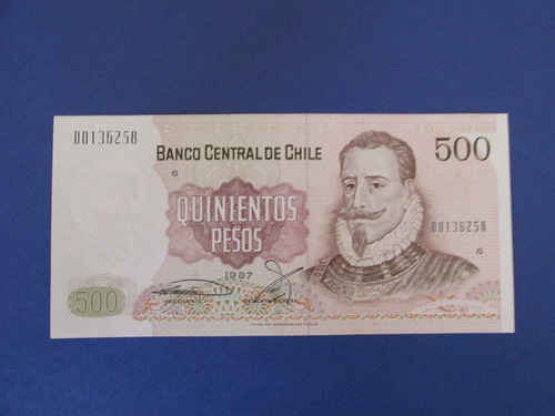 Billete Chile 500 Seguel- Correa Año 1987 Unc Muy Escaso 