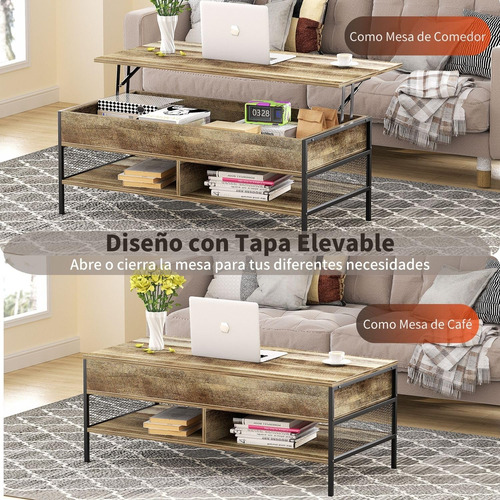 Mesa De Centro Elevable Con Almacenamiento Oculto Marrón