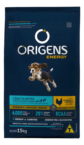 Ração Origens Energy Filhotes Treinamento Competição 15kg