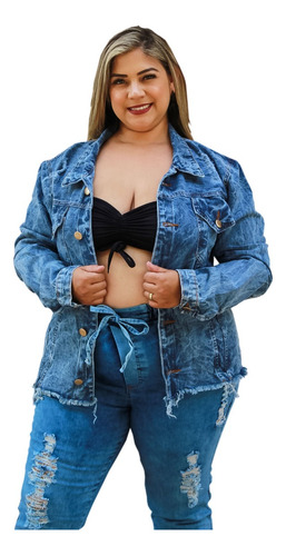 Jaqueta Jeans Feminina Plus Size Destroyed Veste Até 60