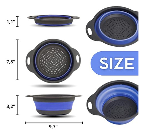 Colador Redondo De Silicona Azul Plegable Para Cocina S