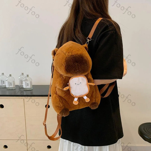Bonita Mochila Felpa Forma Capibara Para ,mochila De Peluche De Capibara Foofoo Pan De Billetera