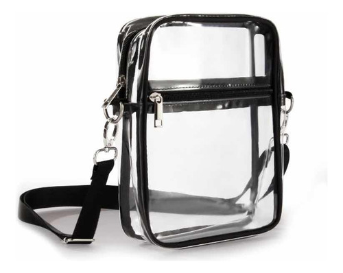 Cartera Bolso Transparente Negro Largo Ajustable Nuevo