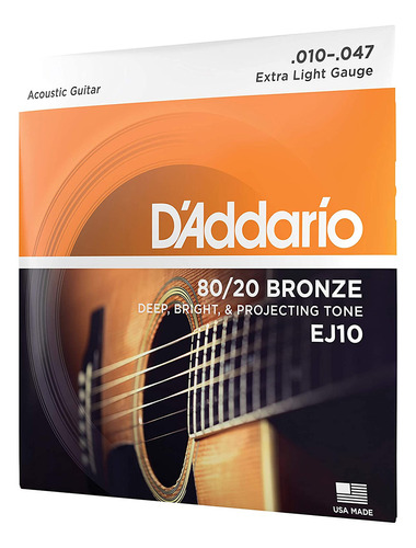 D'addario Ej10 Cuerdas Bronce Para Guitarra Acústica 10-47