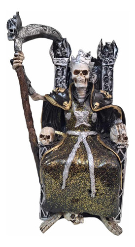 Santa Muerte Ritualizada En Trono Con Corona De Reyna 35 Cm