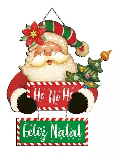 Placa Decorativa - Natal - Ho Ho Ho, Feliz Natal Placa Decorativa