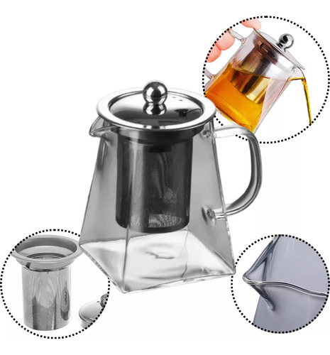 Bule Chaleira Com Infusor Em Vidro Borossilicato Chá Mate Café Gelado Quente 350 Snel Home