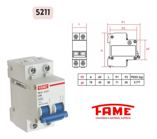 Disjuntor Bipolar 2p 50 A Fame