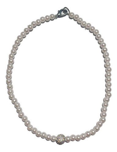 Collar De Perlas 6mm Con Perla De 8mm Con Strass En El Medio