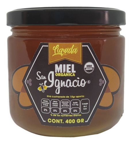 Miel Orgánica San Ignacio Liquida Multifloral Ambar 400 Gr