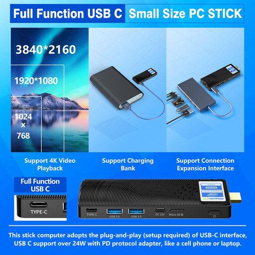 Ouuoee Mini Pc Stick Sin Ventilador, Celeron J4125, 8gb Ram