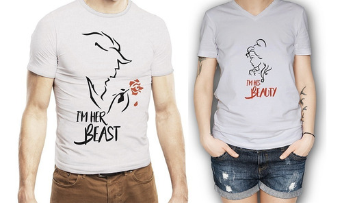 2 Playeras Pareja Bella Y La Bestia Regalo Envío Gratis