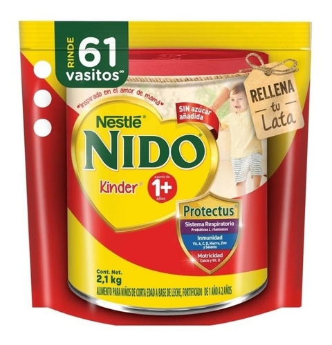 Leche Polvo Nido Kinder 1+ Año 2.1 Kg (2bolsas)