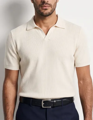 Camisa Polo Masculina Canelada Sem Botão Tricot Texturizada Off White Canelada G