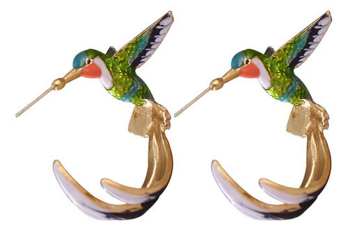 Pendientes  Bonito Colibrí Volador  Pintura Al Óleo Wo