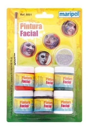 Pintura Facial 6un Liquida + 1 Pote Brilho +1 Pincel Maripel