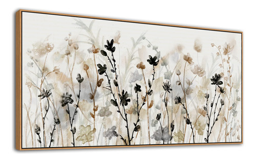 Arte De Pared Floral Enmarcado, Abstracto, Gris, Crema, Blan