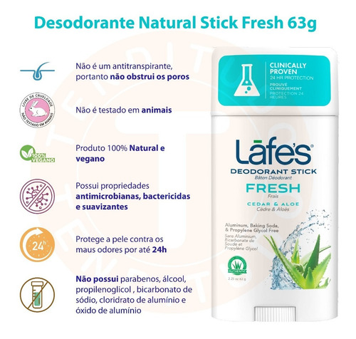 Imagem 2 de 3 de Desodorante Natural Twist Stick Fresh 63g Lafes Sem Alumínio