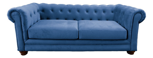 Sofa Florencia 3c Tela Velvet Azul Petroleo