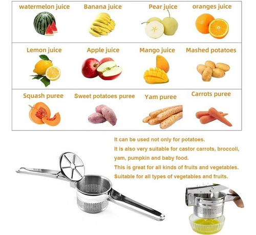 Exprimidor Puré De Papas Jugos Juguera Manual Acero Inox.