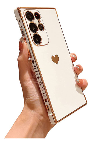 Funda Luxury  Corazon Para Samsung Galaxy S23 Ultra Blanco