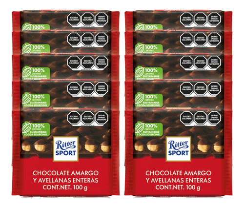 Ritter Sport Chocolate Amargo Con Avellanas Enteras 100 G 