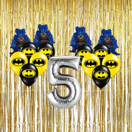 Combo Deco Cumpleaños Batman Cortina Negra Globos