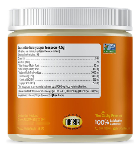 Aceite De Coco Para Perros Orgánico Virgen 16oz Digestión