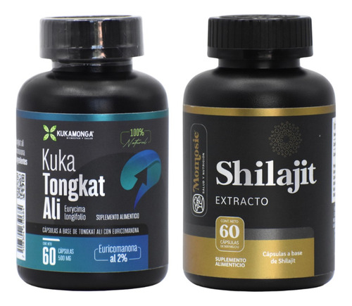 Paquete Kuka Tongkat Ali + Shilajit Extracto 20% 60 Caps Sabor Sin Sabor