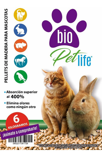 Arena Para Gato Pellet De Madera Para Mascotas 6kg400% Mejor