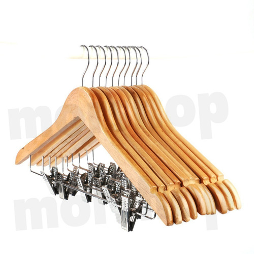 Perchas De Madera Con Broches Polleras Pantalones X 5 Unid. Ganchos