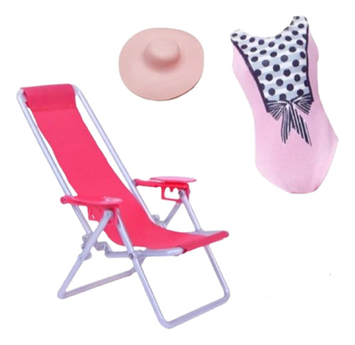 Set Barbiele Playa ( Silla + Traje De Baño + Sombrero Ala)