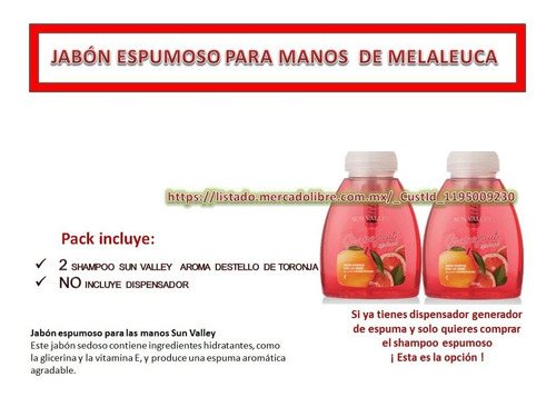 2 Jabón Espumoso Manos Toronja 237ml Sin Aplicador Melaleuca