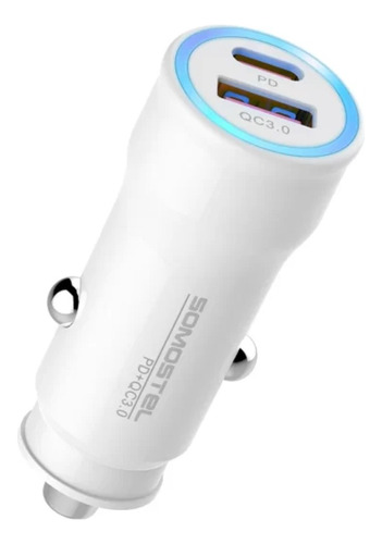 Cargador Rapido Auto 2 En 1 Entradas Tipo C - Usb 38w Color Blanco