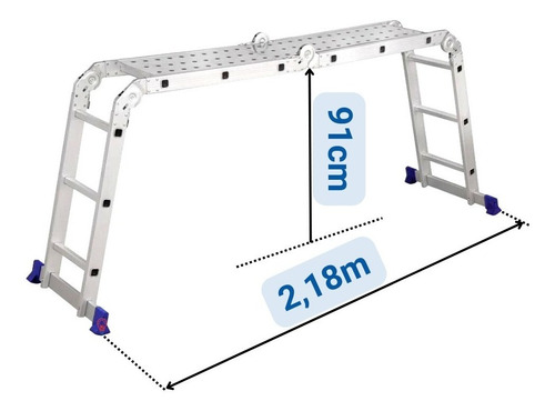 Escada Articulada 12 Degraus 4x3 C/plataforma Profissional Cor Azul