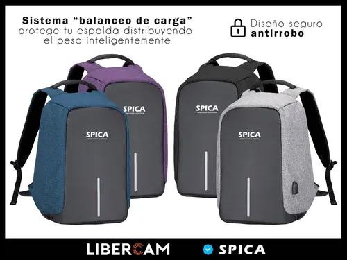 Mochila Antirrobo Impermeable Spica Notebook Usb Anticorte Color