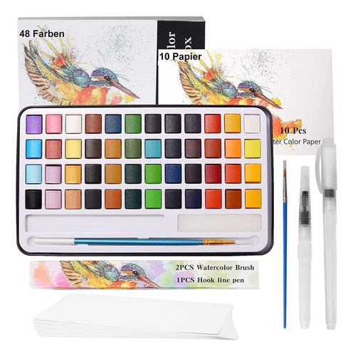 Kit De Pinturas De Acuarela 48 Colores Con Cuaderno De Fotos