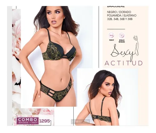 Coordinado Lenceria Bra Y Panty Negro oro Cklass 802 39