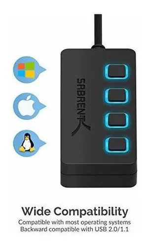 Concentrador Sabrent Usb 2.0 De 4 Puertos Con Interruptores