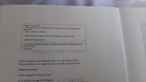Imagen 3 de 6 de Festin De Cuervos Cancion Hielo Y Fuego 4 R R Martin P Janes
