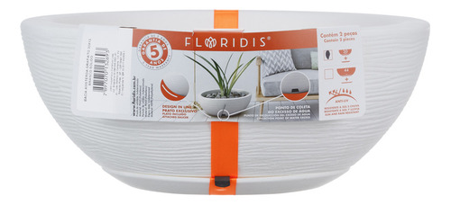 Maceta Floridis Plástico Bowl Premium 30x13 Cm Simil Piedra + Plato Color Blanco