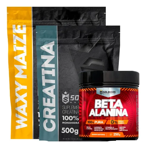 Kit: Beta Alanina 250g + Creatina 500g + Waxy Maize 1kg Sabor 100% Puro