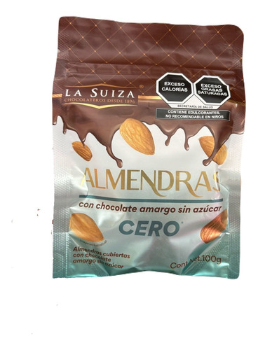 La Suiza Almendras Con Chocolate Sin Azucar Cero 100g