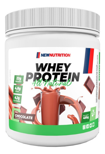 Whey Protein Concentrado All Natural em Pote de 450g Newnutrition Alta Concentração de Proteína Sabor Chocolate