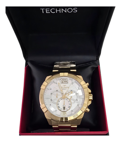 Relógio Technos Masculino Legacy Caixa Grande Js26afa/1b Correia Dourado Bisel Dourado Fundo Branco