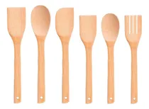 Comprar Set Espatula Pala Cuchara Bambu Utensilio Para Cocina 6 Pzs