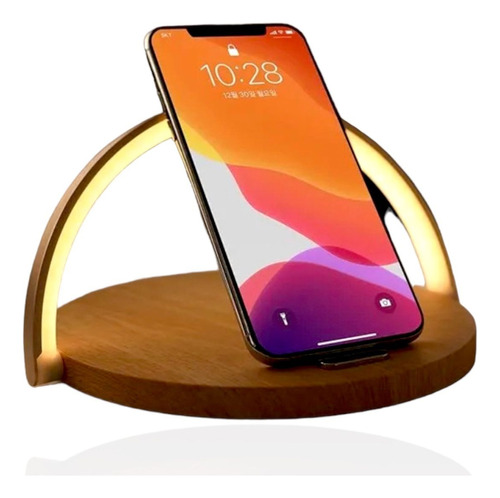 Luminária De Mesa Led Base Carregador De Celular Indução Usb Cor da cúpula Dourado Cor da estrutura Madeira Bivolt